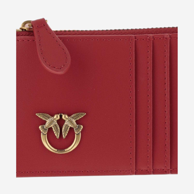 Shop Pinko Love Birds Leather Card Holder In Red