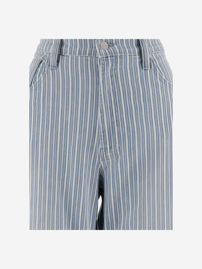 Shop Mother Stretch Cotton Striped Flared Jeans In Denim