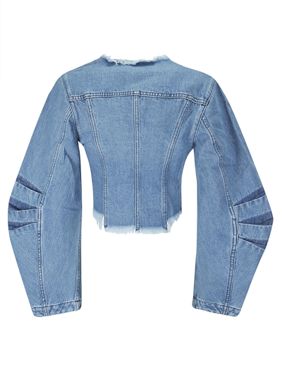 Shop Marques' Almeida Round Sleeve Cropped Jacket In Mid Blue