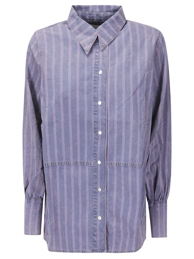 Shop Ganni Light Stripe Denim Shirt In Mid Blue Stone