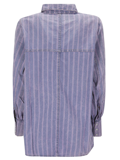 Shop Ganni Light Stripe Denim Shirt In Mid Blue Stone