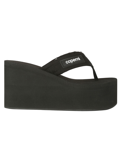Shop Coperni Branded Wedge Sandal In Black