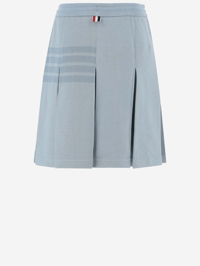 Shop Thom Browne 4-bar Pleated Cotton Skirt In Blue