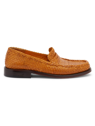 Shop Marni Women's Woven Leather Loafers In Orange