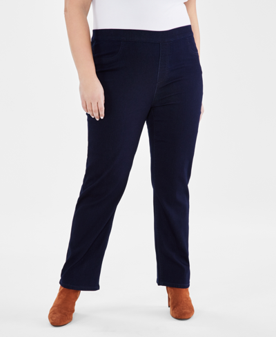 Shop Style & Co Plus Size Mid Rise Straight-leg Pull-on Jeans, Created For Macy's In Rinse