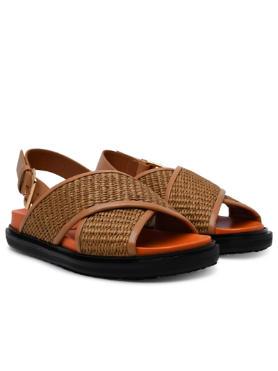 Shop Marni Woman  Brown Raffia Blend Fussbett Sandals