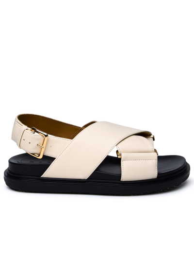 Shop Marni Woman  Ivory Leather Sandals In Cream