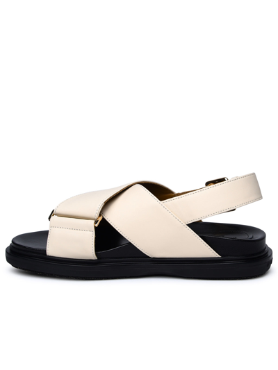 Shop Marni Woman  Ivory Leather Sandals In Cream