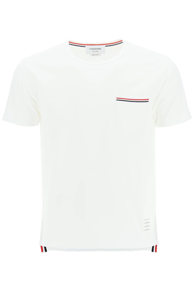 Shop Thom Browne T Shirt With Tricolor Pocket In White