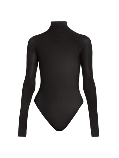 Shop Alaïa Women's String Long-sleeve Turtleneck Bodysuit In Black