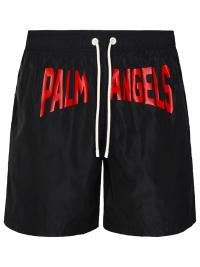 Shop Palm Angels Man  'pa City' Black Polyester Swimsuit