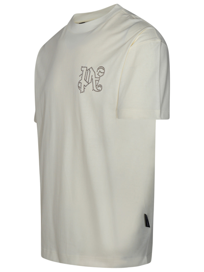 Shop Palm Angels Man  White Cotton T-shirt