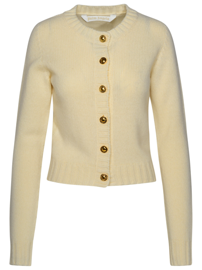 Shop Palm Angels Ivory Wool Blend Cardigan Woman In White