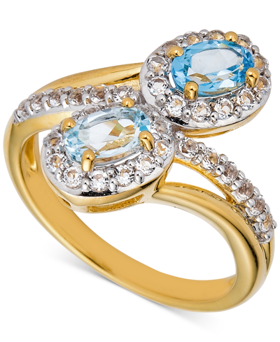 Shop Macy's Amethyst (3/4 Ct. T.w.) & White Topaz (5/8 Ct. T.w.) Bypass Ring In 14k Gold-plated Sterling Silver  In Blue Topaz,white Topaz