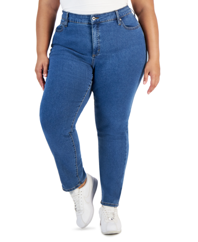 Shop Style & Co Plus Size Mid-rise Straight-leg Jeans, Created For Macy's In Indigo Rinse