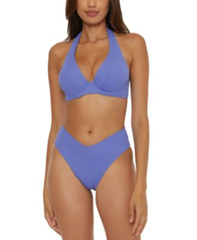 Shop Becca Womens Modern Edge Ribbed Extended Sized Bikini Top Bottoms In Cornflower