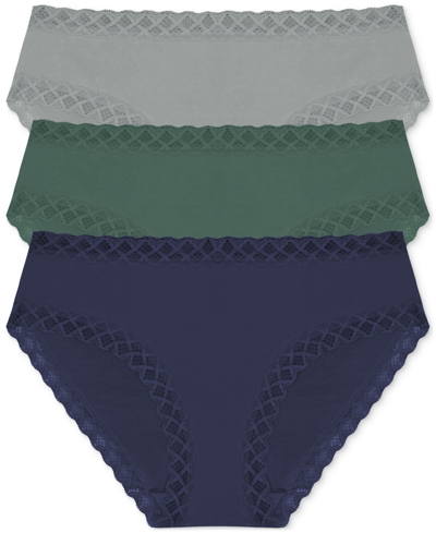 Shop Natori Bliss Lace-trim Cotton Brief Underwear 3-pack 156058mp In Stormy,alpine,twilight