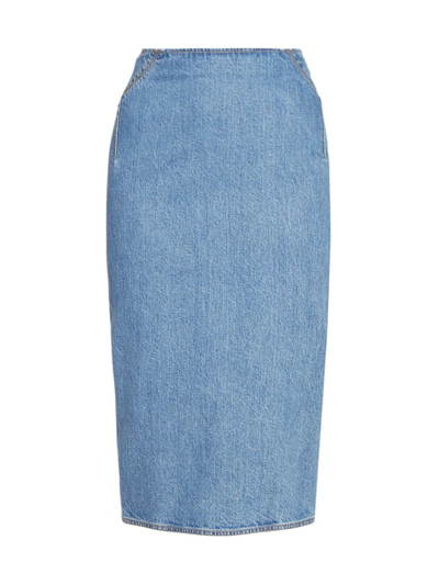 Shop Alaïa Women's Denim Pencil Skirt In Bleu Vintage