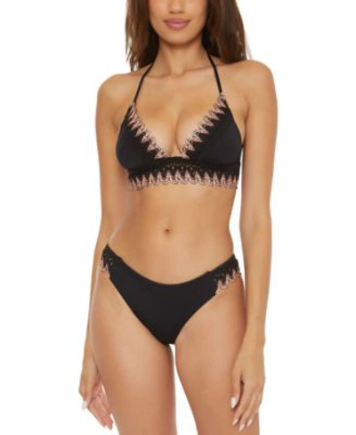 Shop Becca Womens Layla Crochet Trim Halter Bikini Top Bottoms In Black