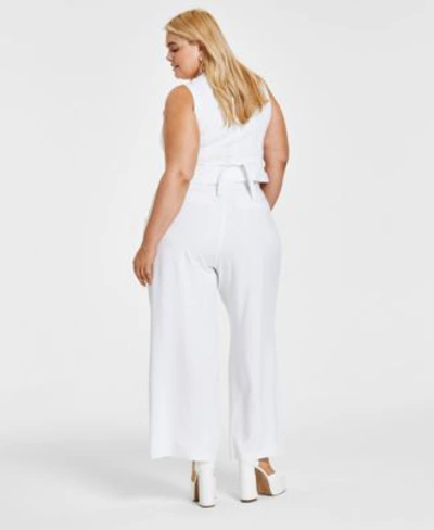 Shop Bar Iii Plus Size Cropped Vest Wide Leg Pants Created For Macys In Bright White