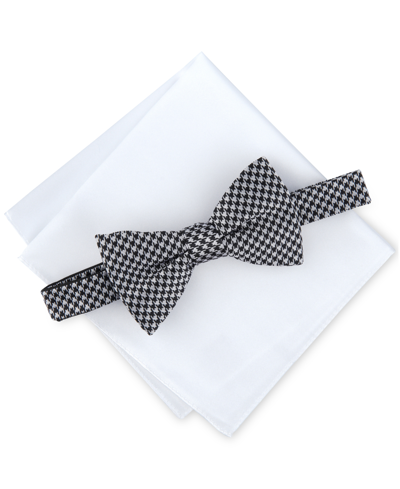 Shop Alfani Men's Houndstooth Bow Tie & Pocket Square Set, Created For Macy's In Black