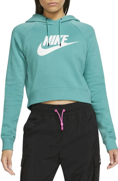 Shop Nike Sportswear Essential Crop Hoodie In Washed Teal/ White