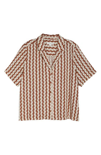 Shop Treasure & Bond Print Linen Blend Camp Shirt In Rust- Ivory Azorical Leaf