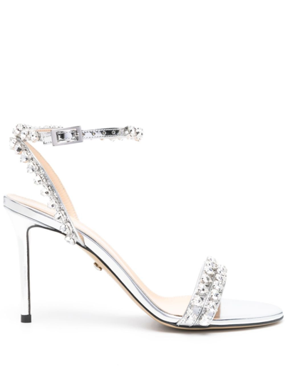 Shop Mach & Mach -tone Audrey 95 Crystal-embellished Sandals - Women's - Patent Leather/metal/glass/calf Leather In Silver