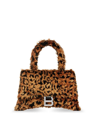 Shop Balenciaga Brown Hourglass Small Faux-fur Mini Bag In Neutrals