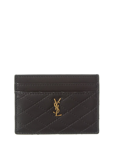 Shop Saint Laurent Gaby Quilted Leather Card Case In Black
