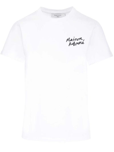Shop Maison Kitsuné Logo Embroidered Crewneck T In White