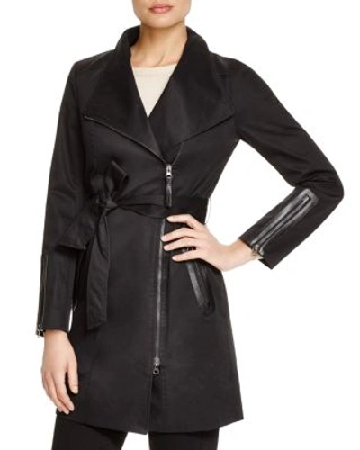 Shop Mackage Estella Leather Trimmed Trench Coat In Black