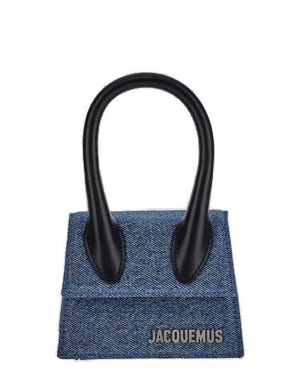 Shop Jacquemus Logo Lettering Strapped Tote Bag In Blue