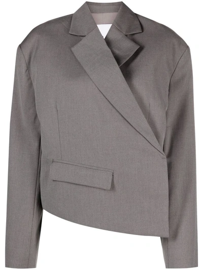 Shop Remain Birger Christensen Cropped Asymmetric Blazer In Grey