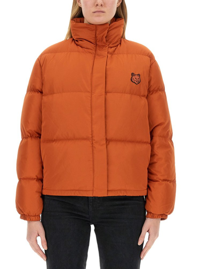 Shop Maison Kitsuné Fox Head Patch Down Jacket In Orange