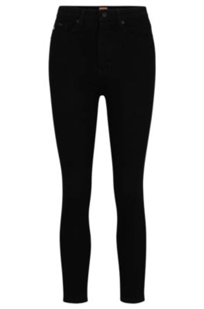 Shop Hugo Boss High-waisted Cropped Jeans In Black Power-stretch Denim