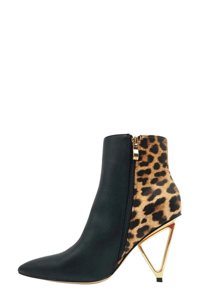 Ninety Union Women's Short Booties On A Architectural Heel In Black Leopard