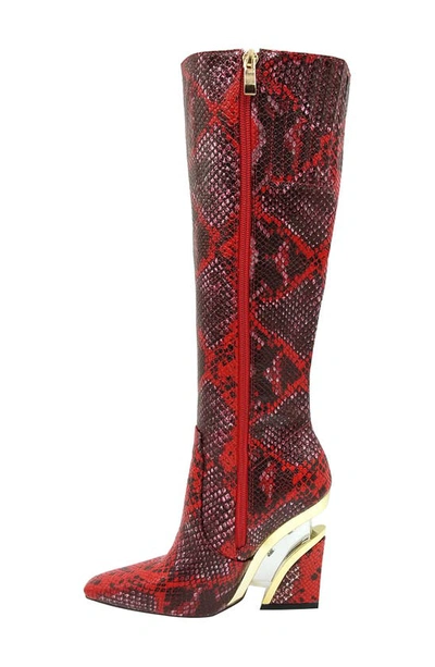 Shop Ninety Union Viva Snake-embossed Knee High Boot In Red Snake