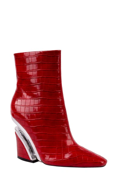 Ninety Union Women's Via Short Pointed Toe Croco Booties In Red