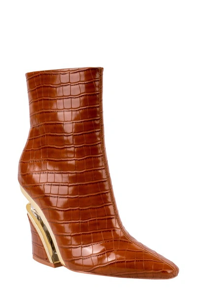 Ninety Union Women's Via Short Pointed Toe Croco Booties In Cognac