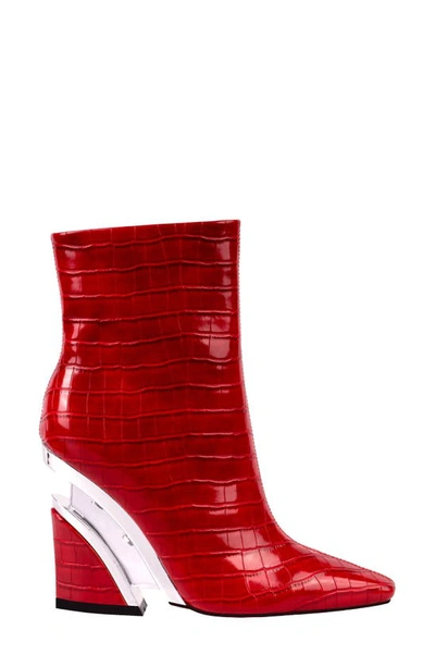 Ninety Union Women's Via Short Pointed Toe Croco Booties In Red