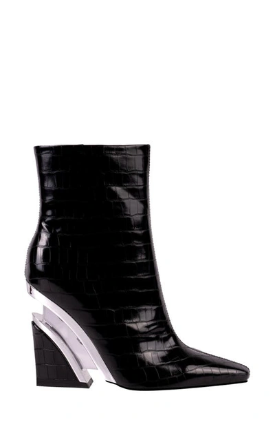 Ninety Union Via Croc Embossed Block Heel Bootie In Black