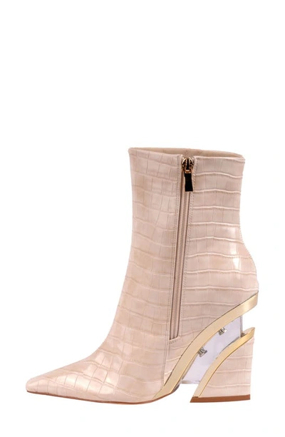 Ninety Union Women's Via Short Pointed Toe Croco Booties In Ivory