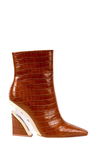 Ninety Union Women's Via Short Pointed Toe Croco Booties In Cognac