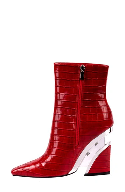 Ninety Union Women's Via Short Pointed Toe Croco Booties In Red