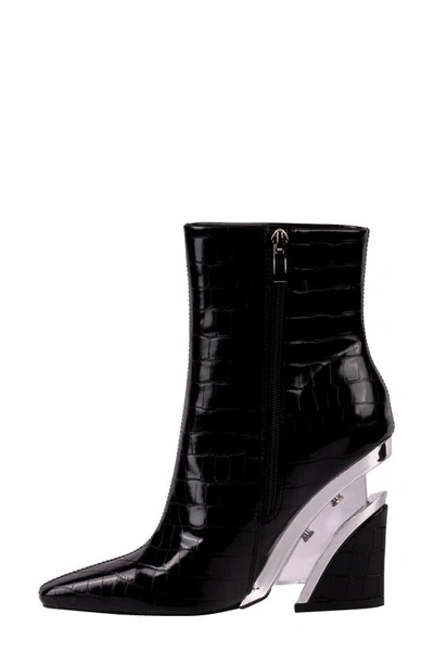 Ninety Union Via Croc Embossed Block Heel Bootie In Black