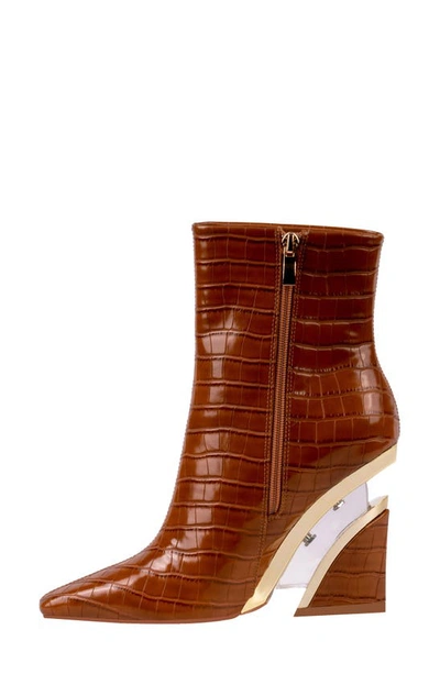 Ninety Union Women's Via Short Pointed Toe Croco Booties In Cognac