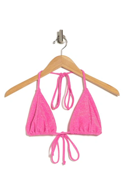 Shop Good American Sparkle Sliding Triangle Bikini Top In Knockout Pink 001