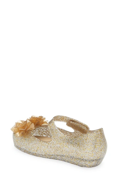 Shop Melissa Mini Ultragirl Garden Mary Jane Flat In Clear Glitter Gold