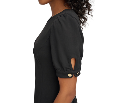 Shop Dkny Women's Short-sleeve Fit & Flare Dress In Black